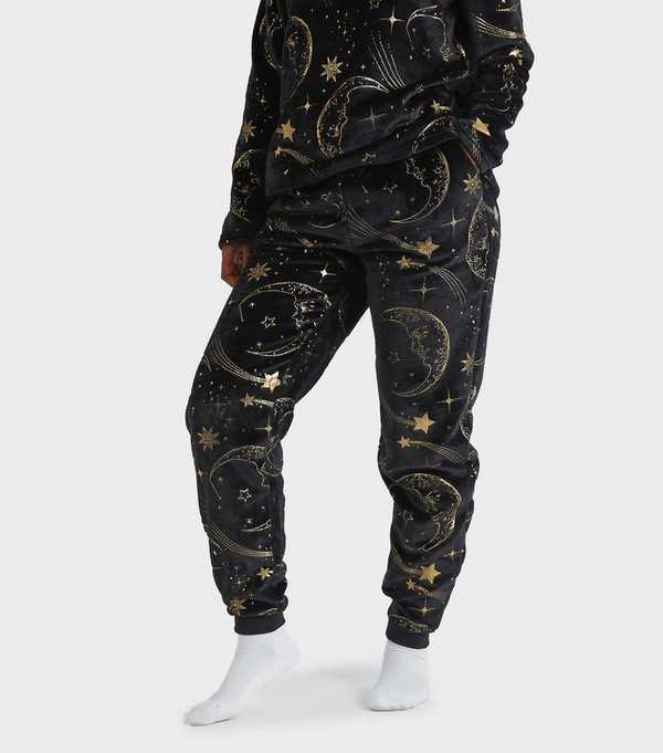 New Look Skinnydip Gold Celestial Print Two Piece Fleece Pyjama Set