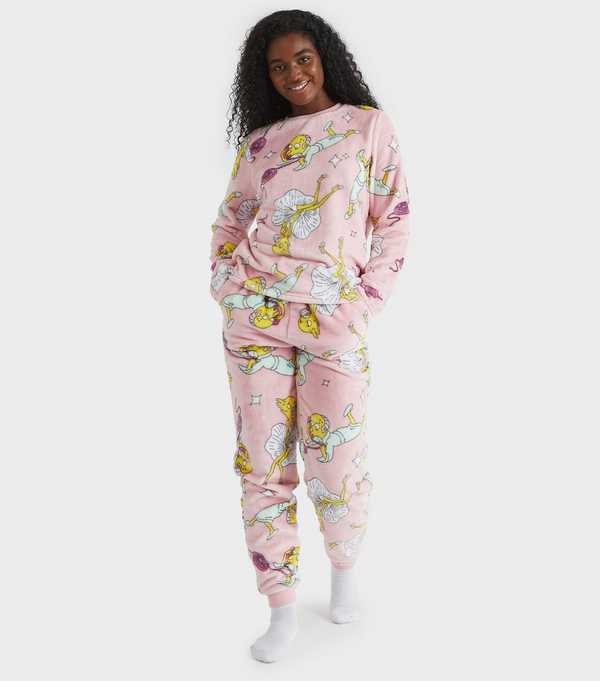 New Look Skinnydip Light Pink The Simpsons Mr Burns Fleece Pyjama Set