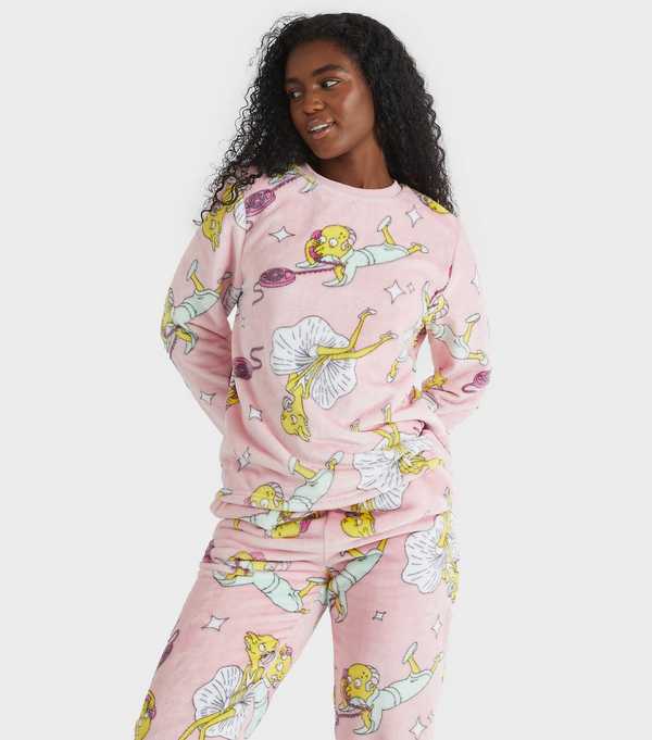 new look Skinnydip Light Pink The Simpsons Mr Burns Fleece Pyjama Set