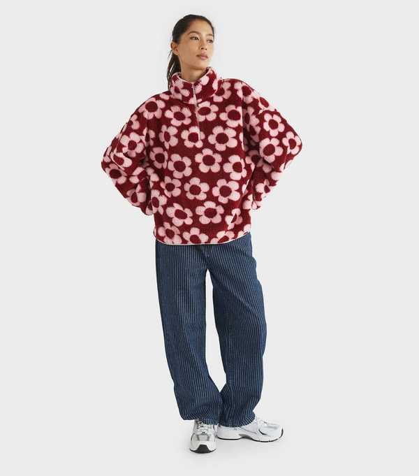 New Look Skinnydip Mid Pink Flower Pattern Fleece Sweatshirt