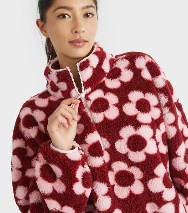 New Look Skinnydip Mid Pink Flower Pattern Fleece Sweatshirt