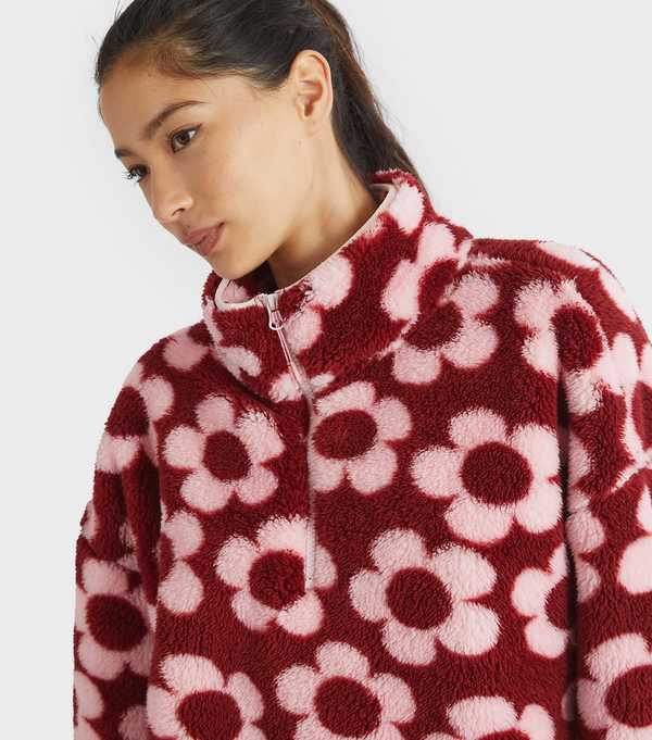 New Look Skinnydip Mid Pink Flower Pattern Fleece Sweatshirt