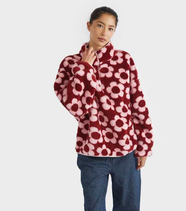new look Skinnydip Mid Pink Flower Pattern Fleece Sweatshirt