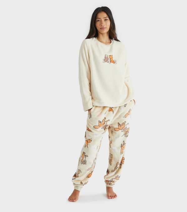 New Look Skinnydip White Disney Fox And The Hound Fleece Pyjama Set
