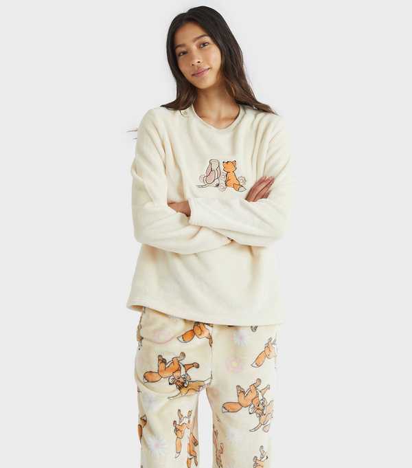 new look Skinnydip White Disney Fox and the Hound Fleece Pyjama Set