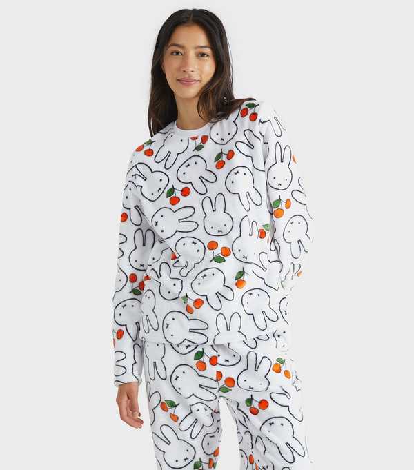 new look Skinnydip White Miffy Cherry Fleece Pyjama Set