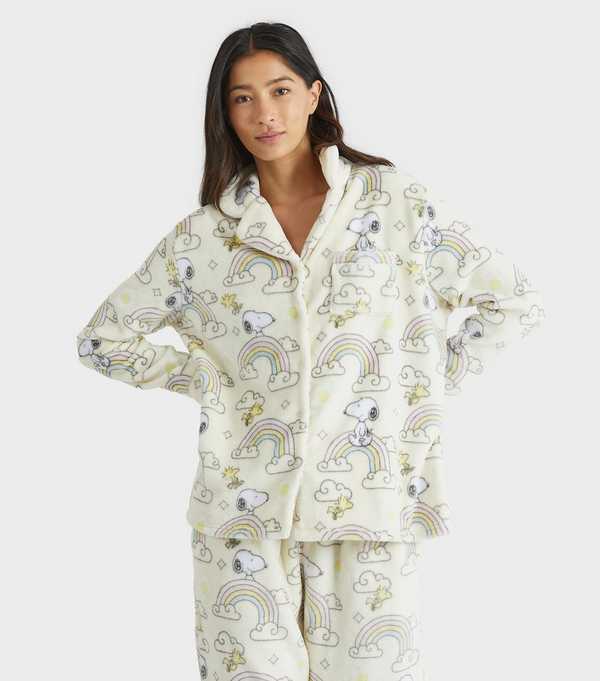 new look Skinnydip White Snoopy Rainbow Fleece Pyjama Set