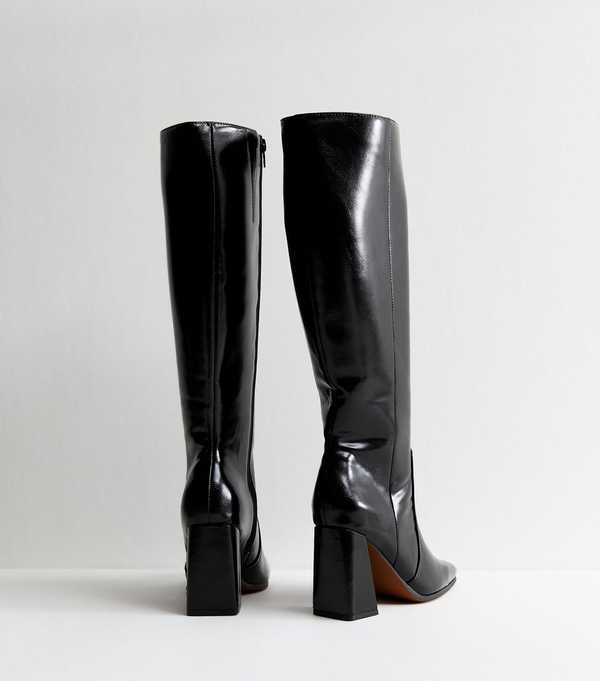 New Look Slim Calf Fit Black Faux Leather Knee High Boots