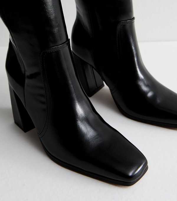 New Look Slim Calf Fit Black Faux Leather Knee High Boots