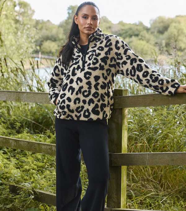 New Look South Beach Brown Leopard Quarter Zip Borg Jacket