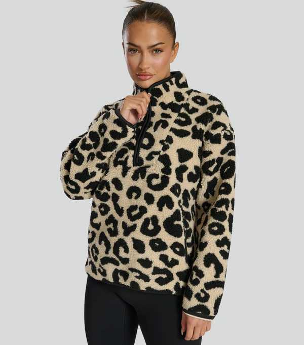 New Look South Beach Brown Leopard Quarter Zip Borg Jacket