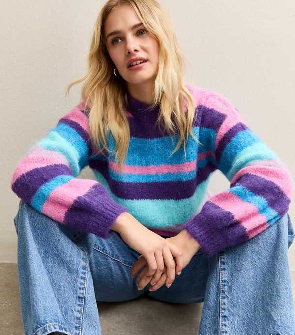New Look Sunshine Soul Bright Blue Striped Crew Neck Jumper