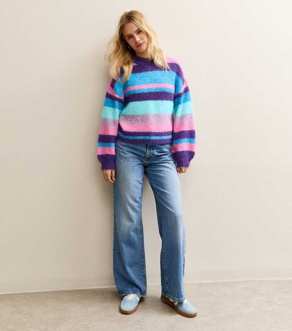 New Look Sunshine Soul Bright Blue Striped Crew Neck Jumper