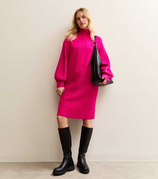 New Look Sunshine Soul Bright Pink High Neck Jumper Dress