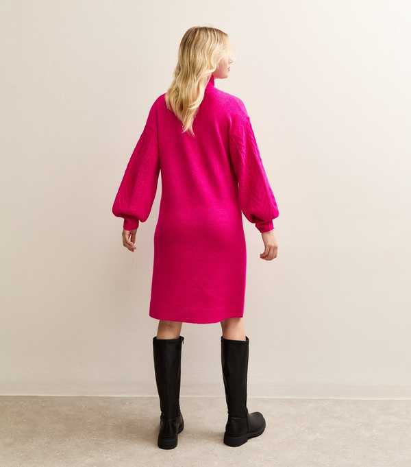 New Look Sunshine Soul Bright Pink High Neck Jumper Dress