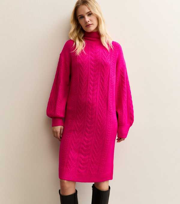 new look Sunshine Soul Bright Pink High Neck Jumper Dress