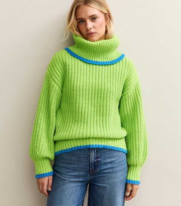 New Look Sunshine Soul Green Chunky Roll Neck Jumper