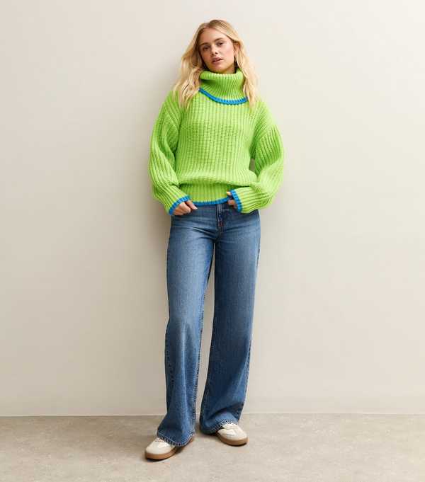 New Look Sunshine Soul Green Chunky Roll Neck Jumper