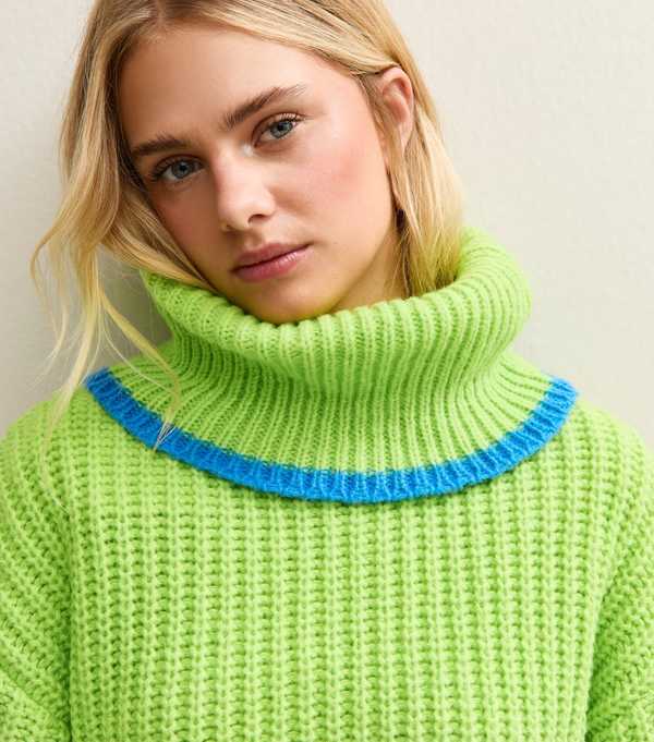 new look Sunshine Soul Green Chunky Roll Neck Jumper