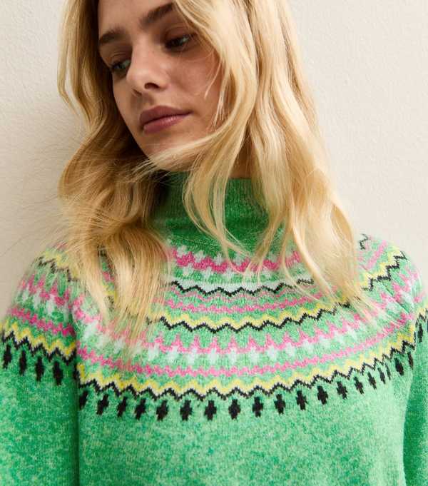 New Look Sunshine Soul Green Fair Isle Jumper Dress