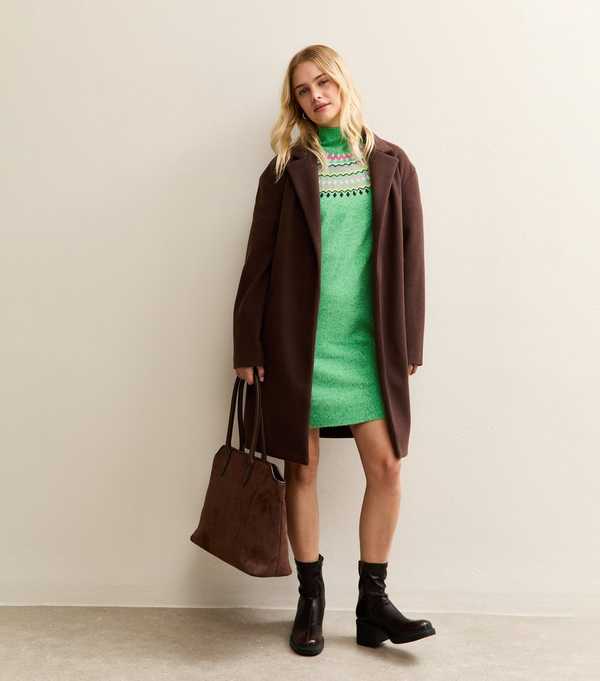 New Look Sunshine Soul Green Fair Isle Jumper Dress
