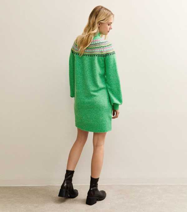New Look Sunshine Soul Green Fair Isle Jumper Dress
