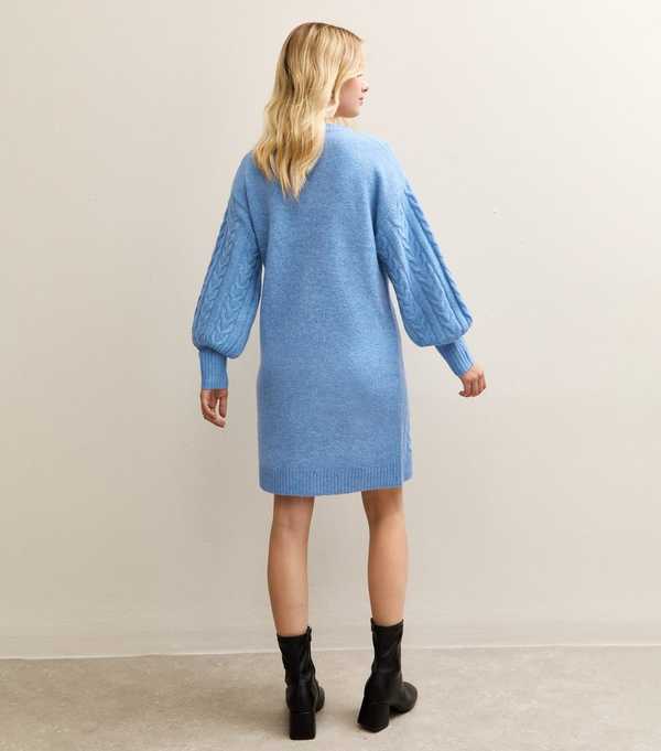 New Look Sunshine Soul Mid Blue Cable Knit Jumper Dress