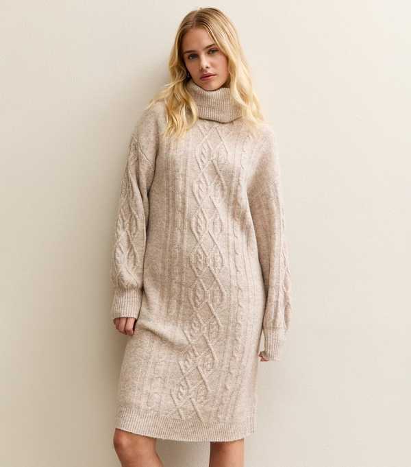 New Look Sunshine Soul Oatmeal Roll Neck Jumper Dress