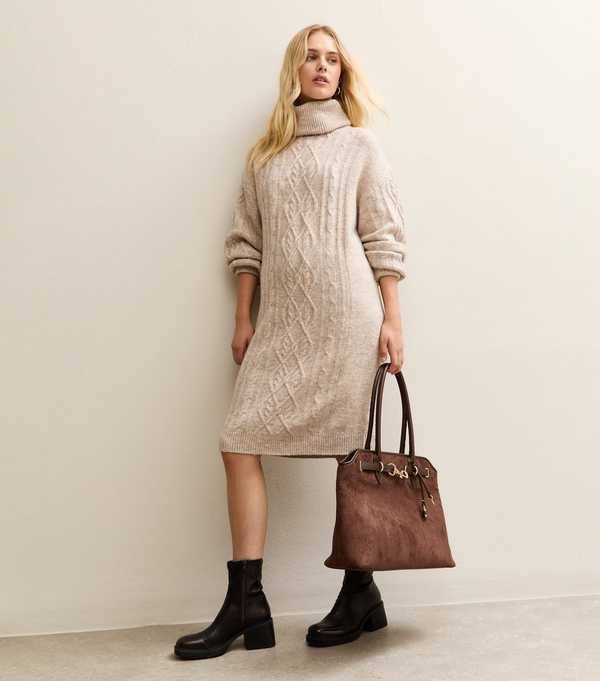 New Look Sunshine Soul Oatmeal Roll Neck Jumper Dress