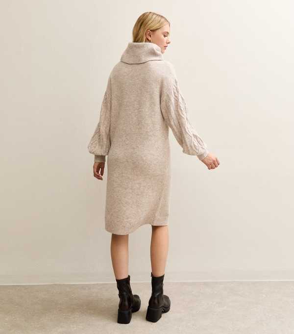 New Look Sunshine Soul Oatmeal Roll Neck Jumper Dress