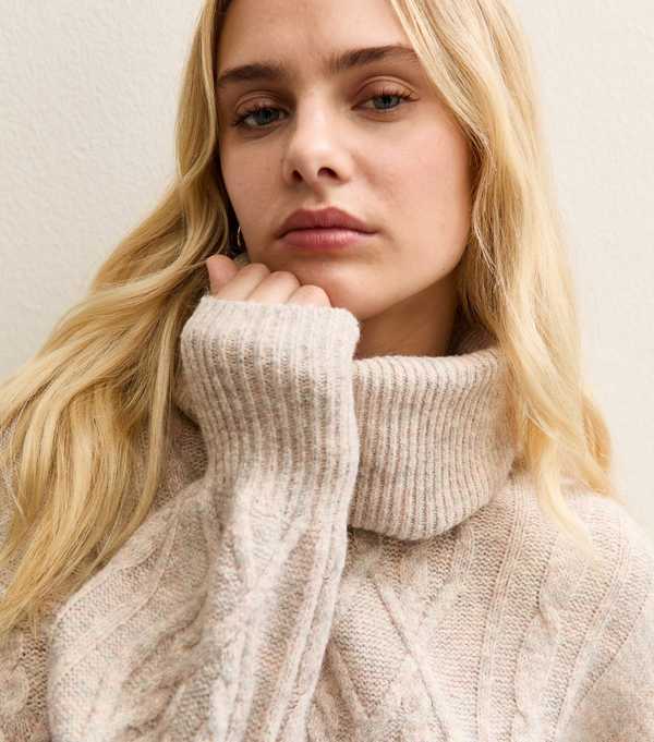 new look Sunshine Soul Oatmeal Roll Neck Jumper Dress