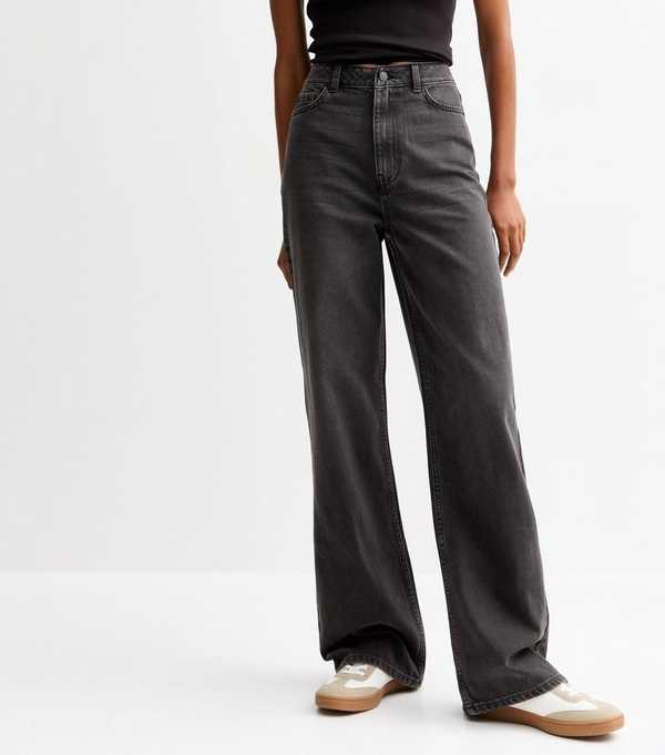 New Look Tall Washed Black High Waist Adalae Wide Leg Jeans
