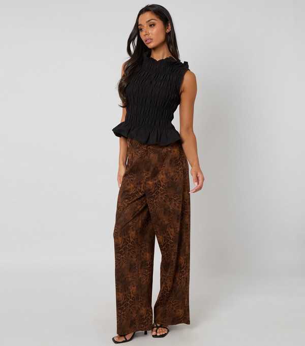 New Look Urban Bliss Brown Faux Suede Animal Print Trousers