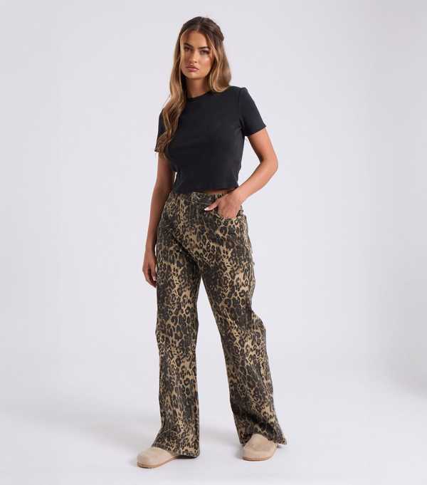 New Look Urban Bliss Brown Leopard Denim Wide Leg Jeans