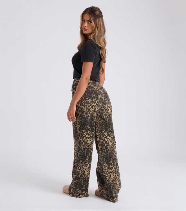 New Look Urban Bliss Brown Leopard Denim Wide Leg Jeans