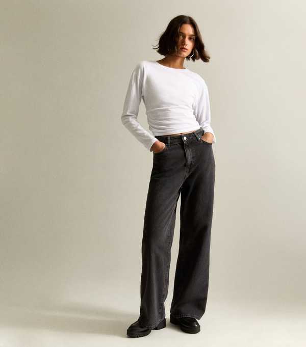 New Look Washed Black Adalae High-Waist Wide Leg Jeans