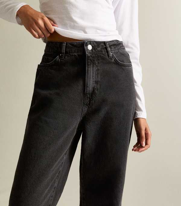 New Look Washed Black Adalae High-Waist Wide Leg Jeans