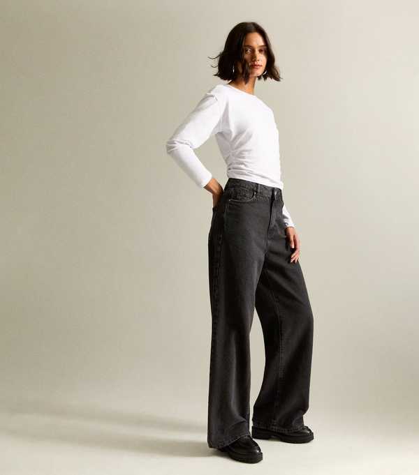 new look Washed Black Adalae High-Waist Wide Leg Jeans