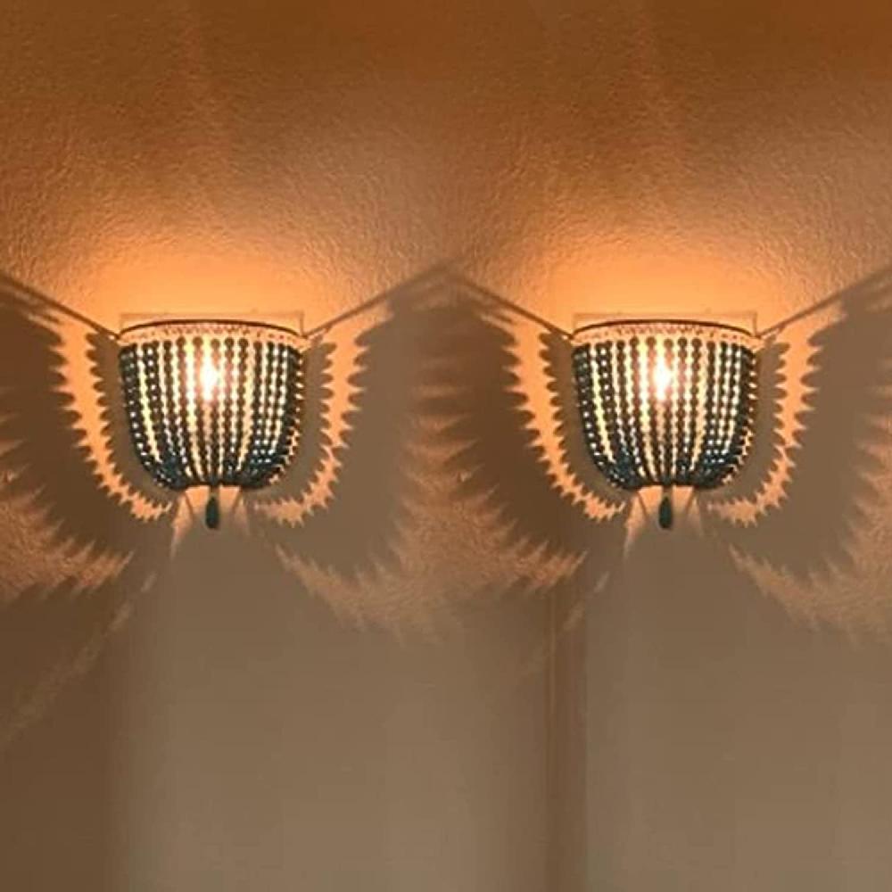 Newrays 2 Pack Wood Bead Wall Lamp Hard Wired E12/E14 Socke