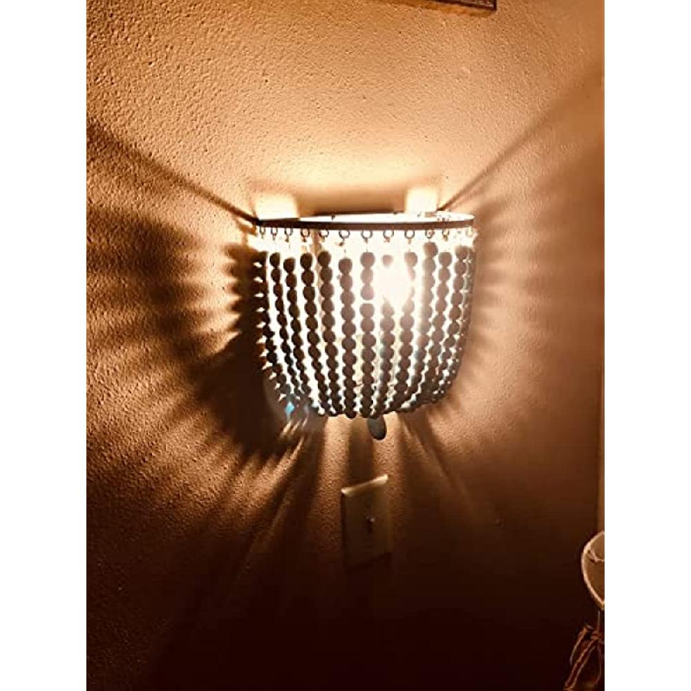 Newrays 2 Pack Wood Bead Wall Lamp Hard Wired E12/E14 Socke