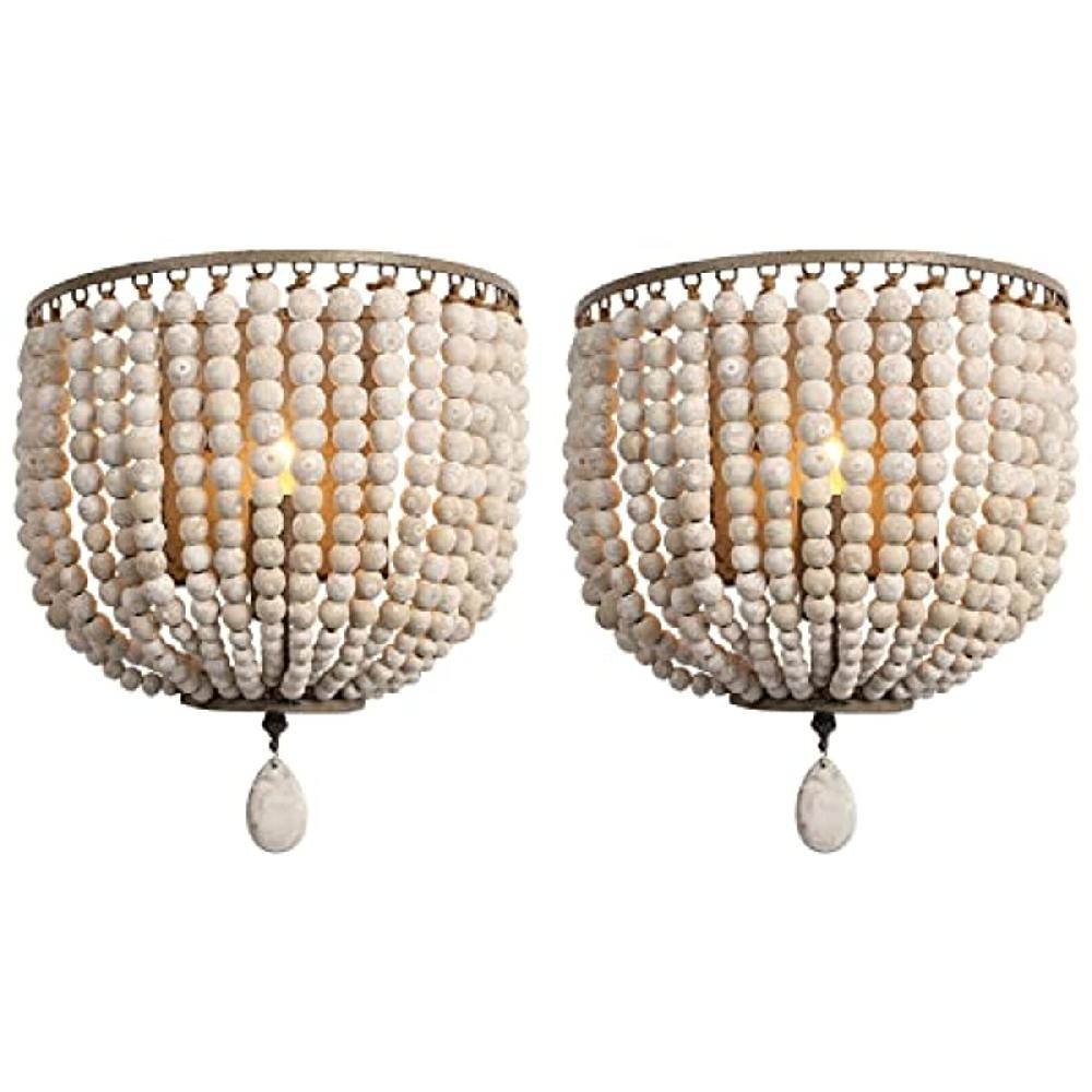 newrays 2 Pack Wood Bead Wall Lamp Hard Wired E12/E14 Socke