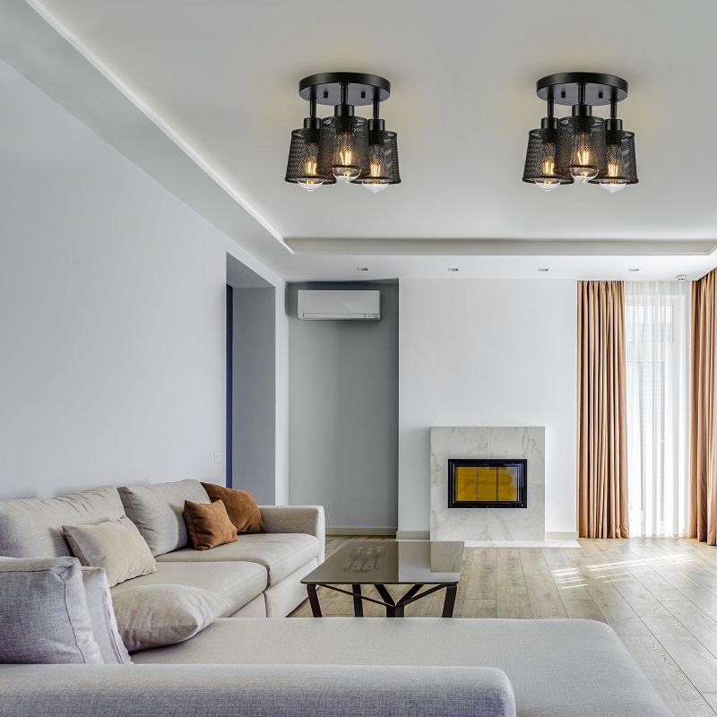 Newrays 3-Light Industrial Iron Metal Mesh Ceiling Light