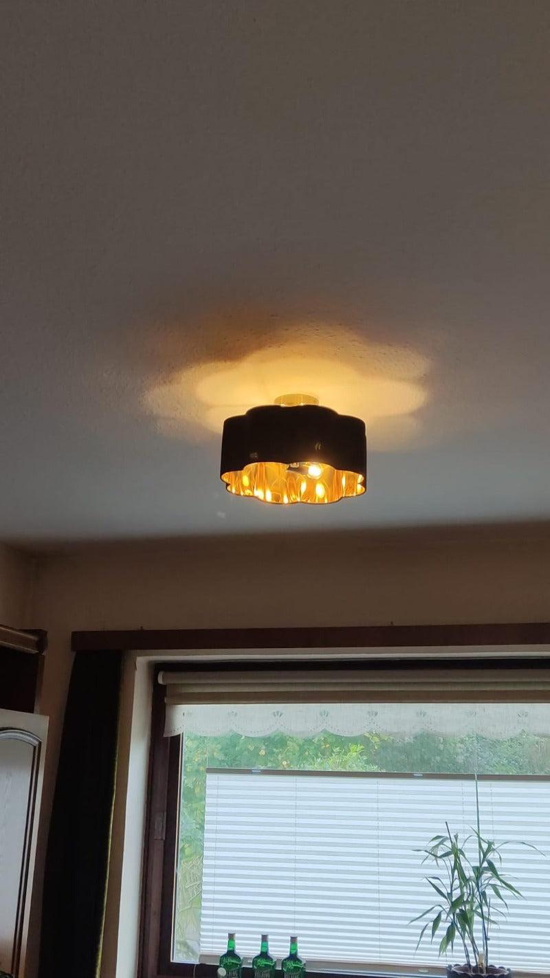 Newrays 3-Lights Black Fabric Shade Semi Flush Mount Ceiling Light Fixture