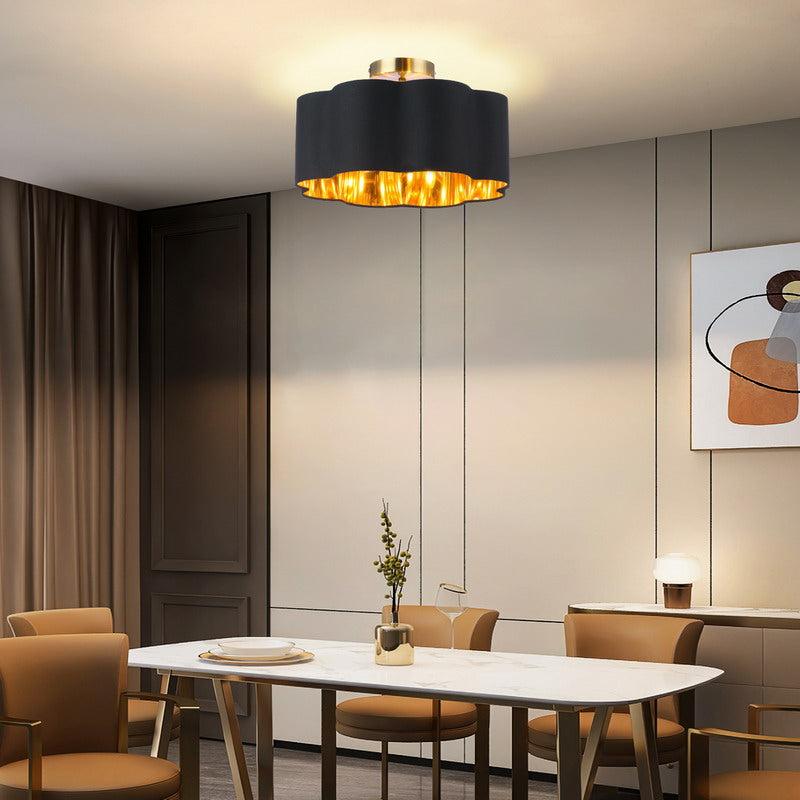 Newrays 3-Lights Black Fabric Shade Semi Flush Mount Ceiling Light Fixture