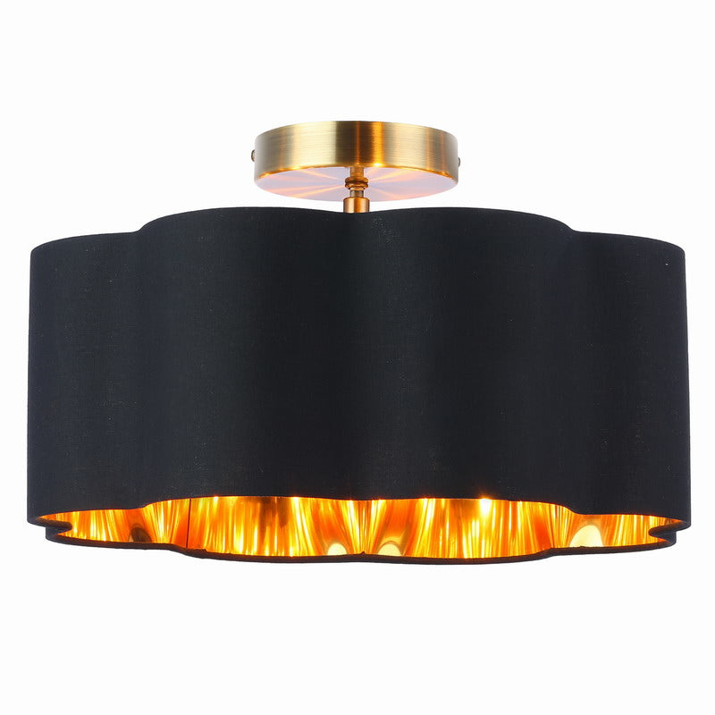 newrays 3-Lights Black Fabric Shade Semi Flush Mount Ceiling Light Fixture