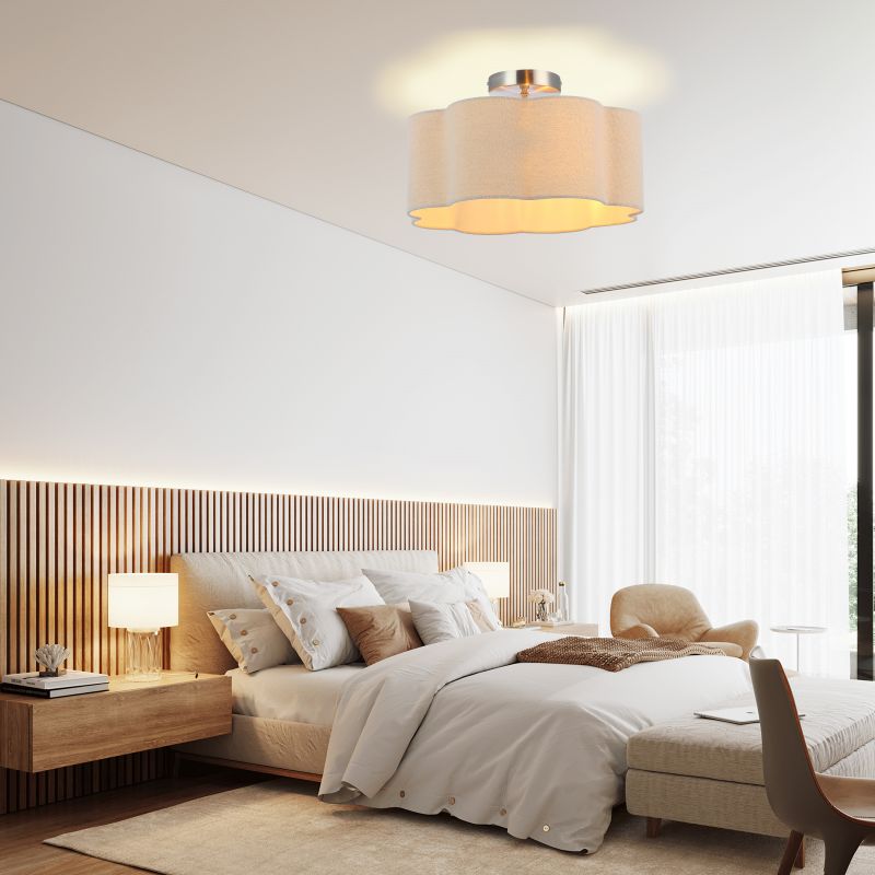 Newrays 3-Lights Linen Fabric Shade Semi Flush Mount Ceiling Light Fixture