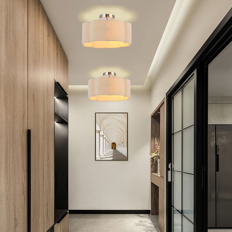 Newrays 3-Lights Linen Fabric Shade Semi Flush Mount Ceiling Light Fixture