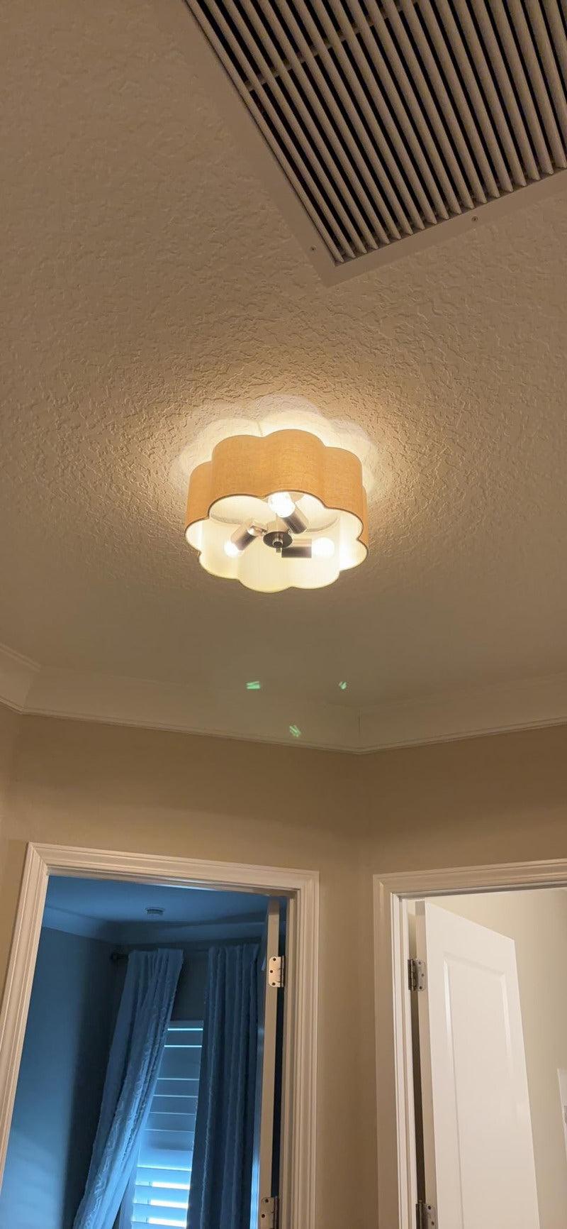 Newrays 3-Lights White Fabric Shade Semi Flush Mount Ceiling Light Fixture