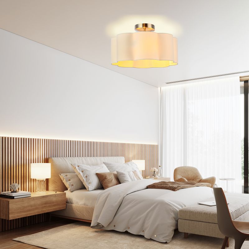 Newrays 3-Lights White Fabric Shade Semi Flush Mount Ceiling Light Fixture
