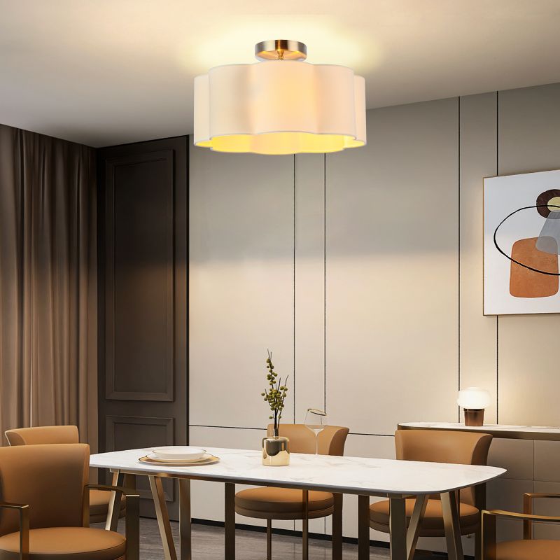 Newrays 3-Lights White Fabric Shade Semi Flush Mount Ceiling Light Fixture